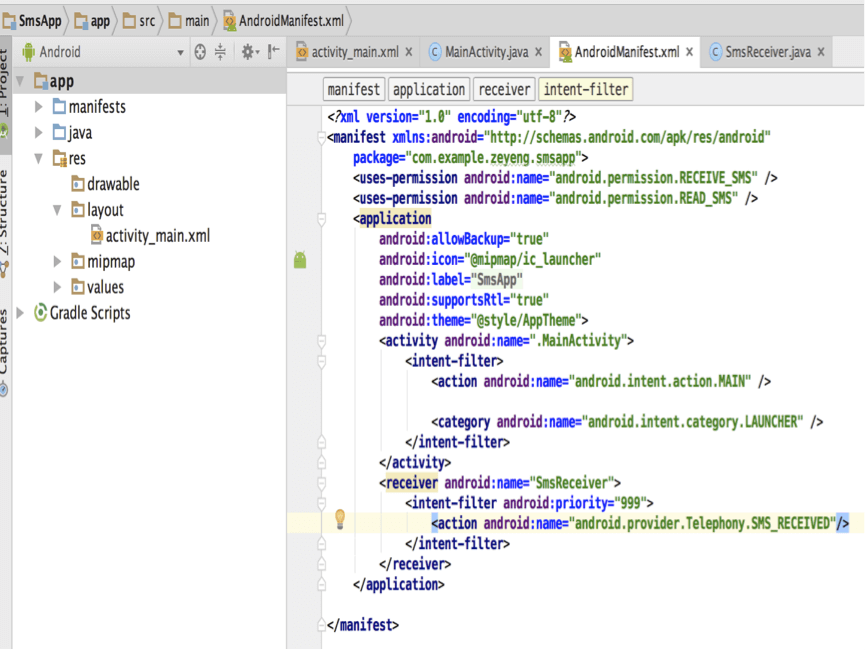 Android Toast Mesajı Uygulaması 3 manifest