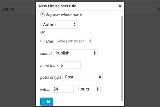 Setting Post Creation Limit for WordPress Users 3 limitpostsrule